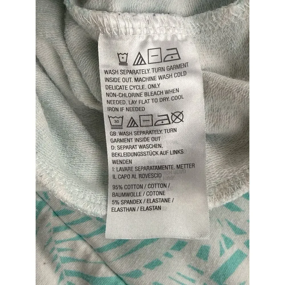 Belle Beach by Kim Gravel French Terry Short Sleeve Hoodie Light Aqua Palm XL - Picture 12 of 12